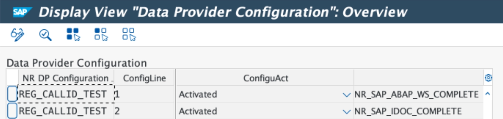 Global configuration for call ID test Screenshot showing global configuration parameter REG_CALLID_TEST