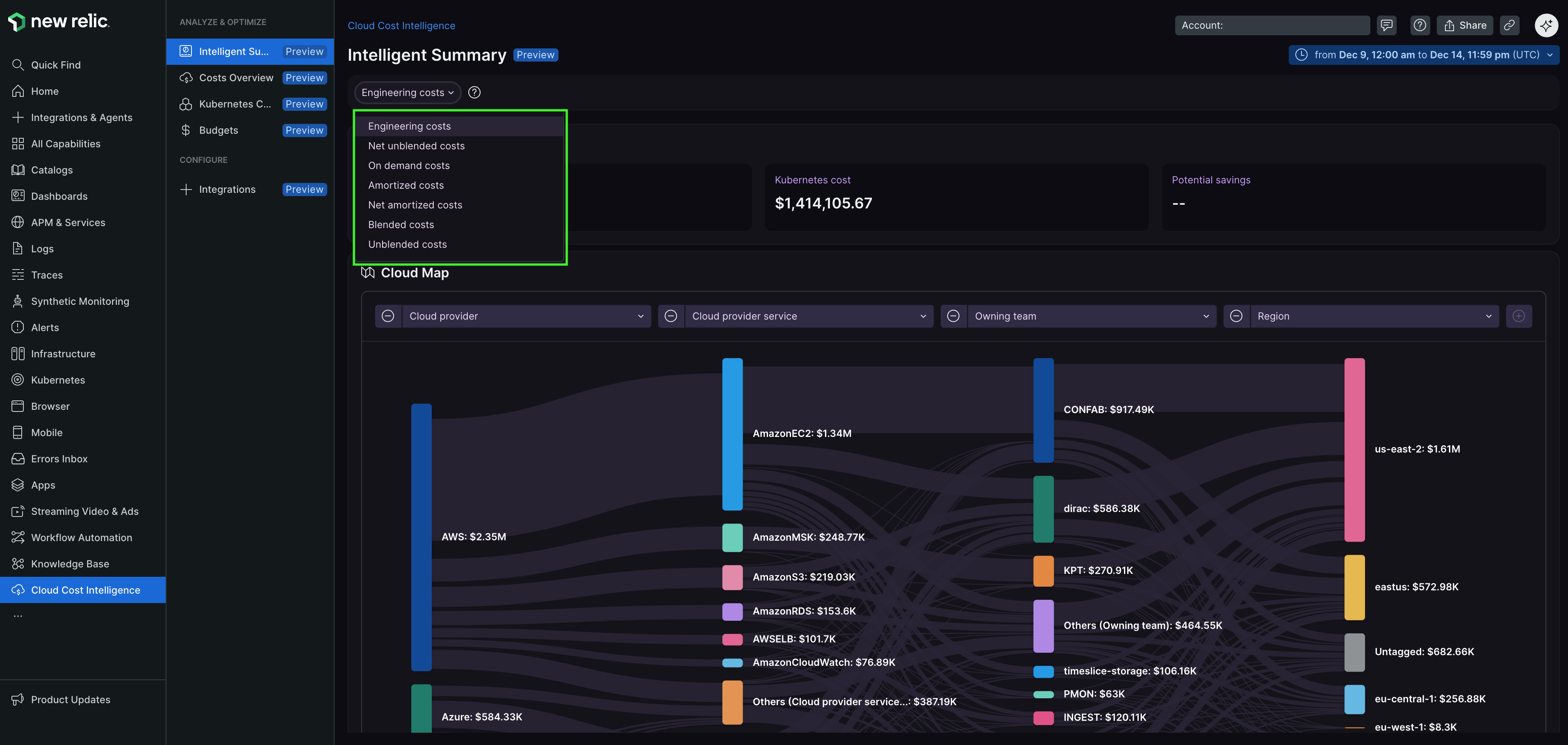 Cost types highlighted on the Cloud Cost Intelligence summary page Cost types highlighted on the Cloud Cost Intelligence summary page