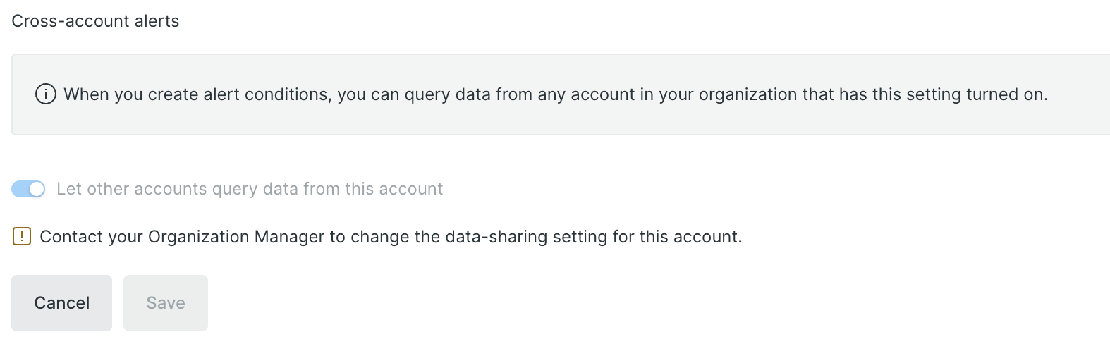 "Screenshot showing account opt in for data sharing for cross account alerts"