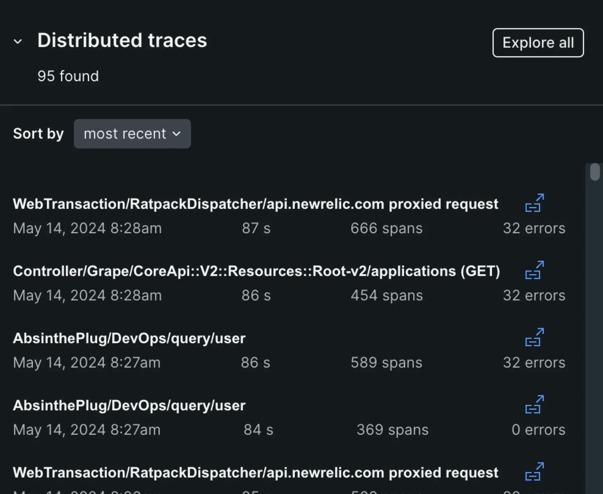 Screenshot showing how to expand the list of traces