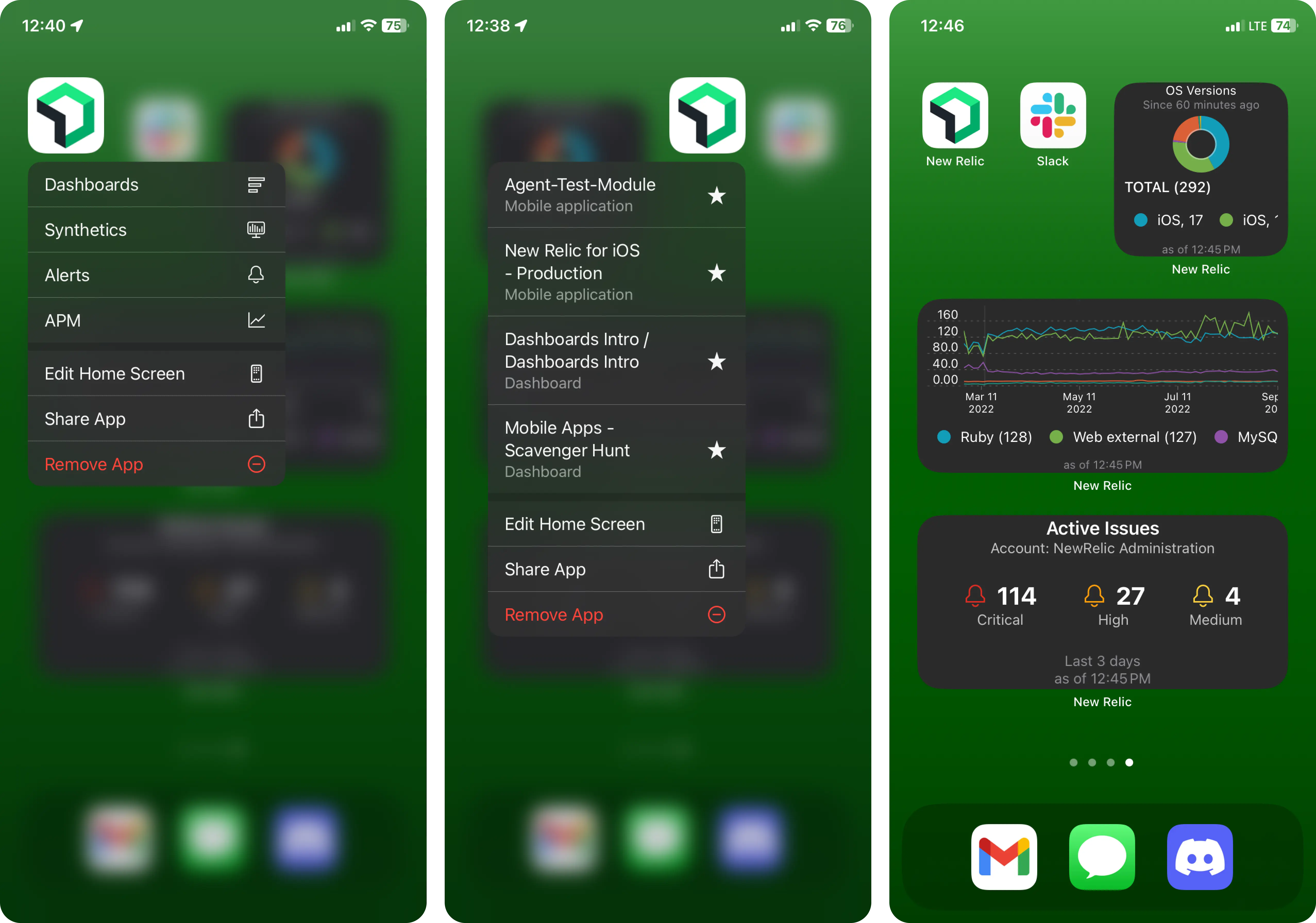 A screenshot showing mobile app quick actions and widgets.