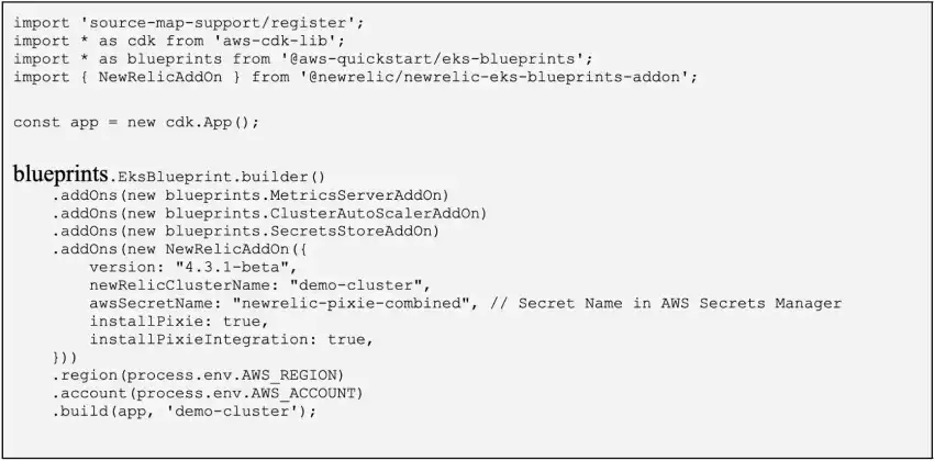 New Relic add-on for EKS Blueprints code.