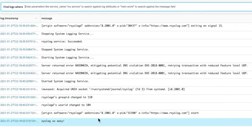 Screen capture showing native support for forwarding syslog data via rsyslog and syslog-ng.