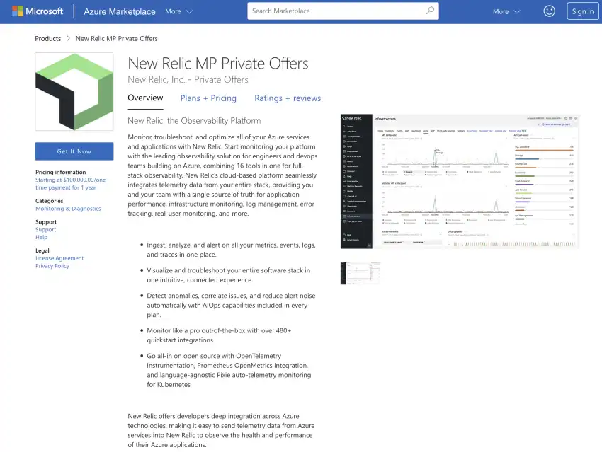 New Relic private offers listing in the Azure Marketplace
