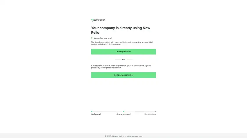 Screenshot showing the new user sign-up flow after domain capture is enabled